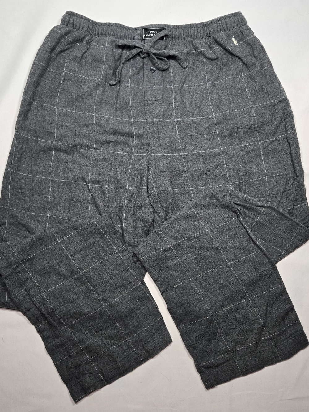 Polo Ralph Lauren Flannel Plaid Pajamas Lounge Bottoms w/Pockets Grey Men Size L